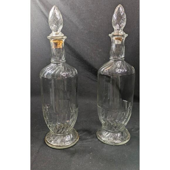 Two Vintage Old Mr. Boston Brand Embossed Clear Wine Decanter Bottle - Picture 1 of 5